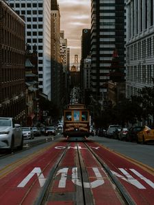 Preview wallpaper tram, transport, street, city, traffic