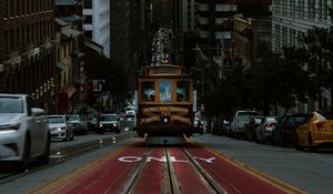 Preview wallpaper tram, transport, street, city, traffic