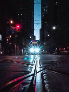 Preview wallpaper transport, night city, lights, road