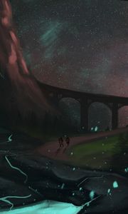 Preview wallpaper travelers, bridge, space