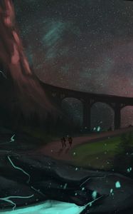 Preview wallpaper travelers, bridge, space