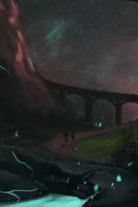 Preview wallpaper travelers, bridge, space