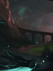 Preview wallpaper travelers, bridge, space