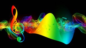 Preview wallpaper treble clef, musical notes, multicolored, rainbow