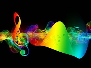 Preview wallpaper treble clef, musical notes, multicolored, rainbow