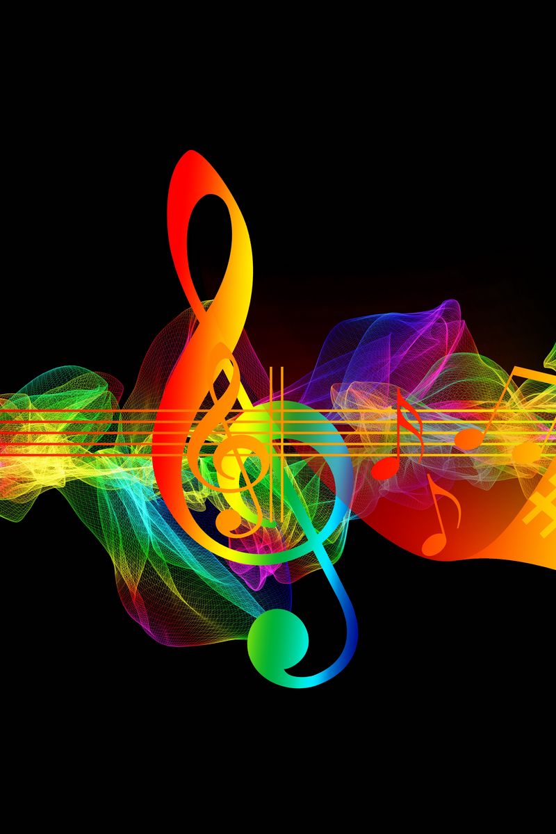 800x1200 Wallpaper treble clef, musical notes, multicolored, rainbow
