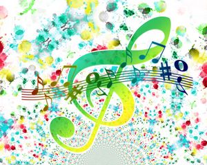 Preview wallpaper treble clef, notes, colorful, art