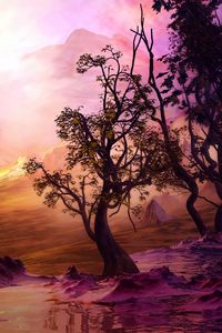 Preview wallpaper tree, art, landscape, hills