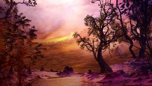 Preview wallpaper tree, art, landscape, hills