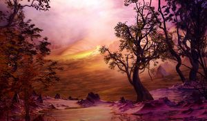 Preview wallpaper tree, art, landscape, hills