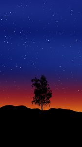 Preview wallpaper tree, art, lonely, vector, starry sky