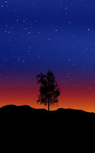 Preview wallpaper tree, art, lonely, vector, starry sky