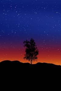 Preview wallpaper tree, art, lonely, vector, starry sky