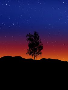 Preview wallpaper tree, art, lonely, vector, starry sky