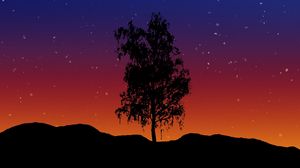 Preview wallpaper tree, art, lonely, vector, starry sky