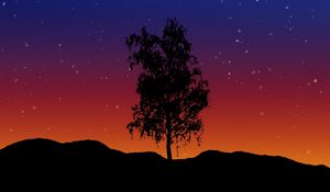 Preview wallpaper tree, art, lonely, vector, starry sky