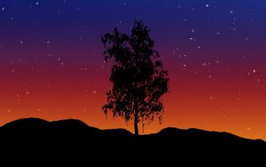 Preview wallpaper tree, art, lonely, vector, starry sky