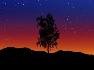 Preview wallpaper tree, art, lonely, vector, starry sky