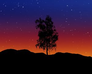 Preview wallpaper tree, art, lonely, vector, starry sky