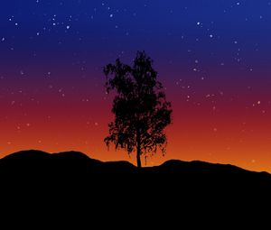 Preview wallpaper tree, art, lonely, vector, starry sky