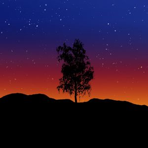 Preview wallpaper tree, art, lonely, vector, starry sky