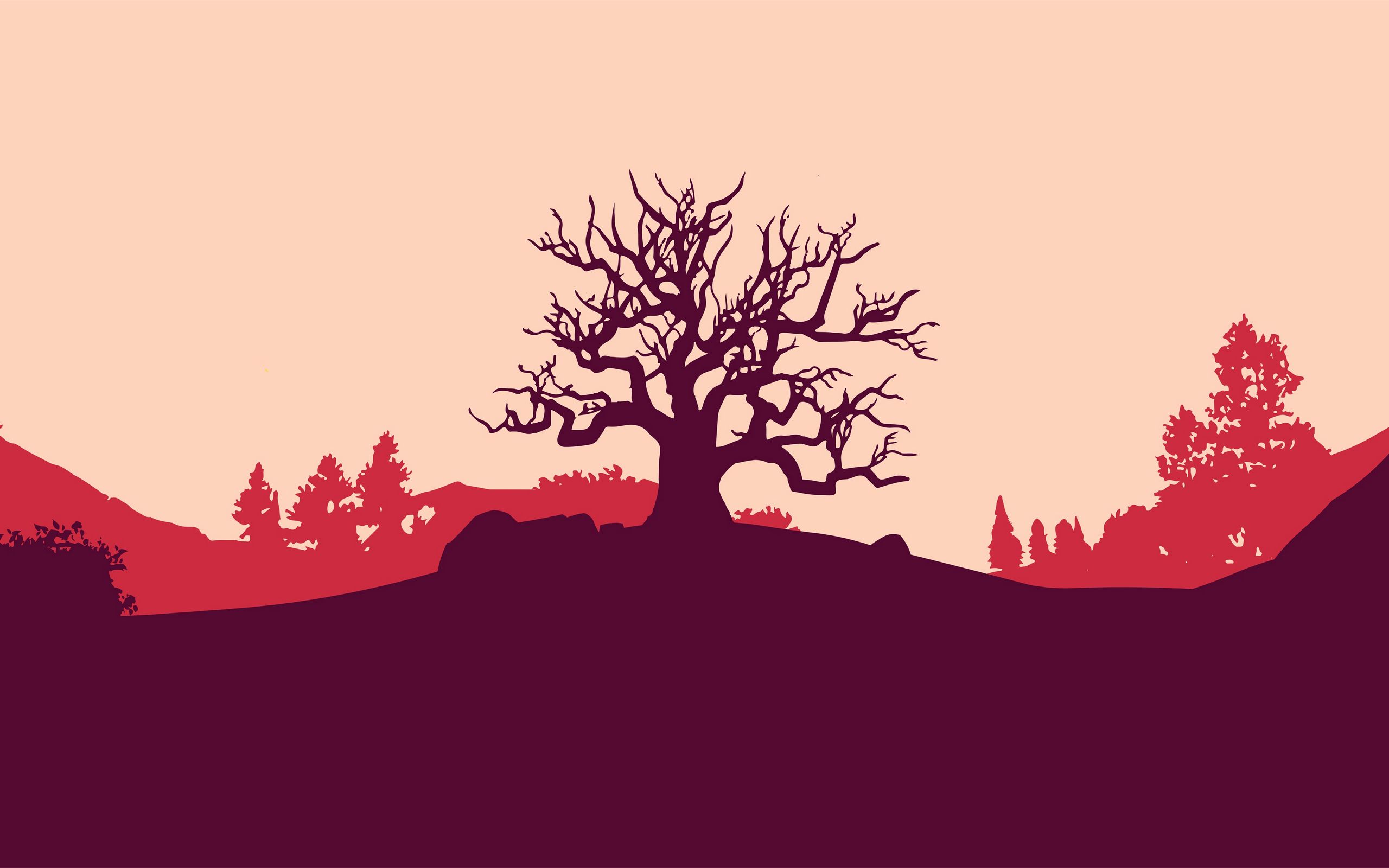 Download wallpaper 2560x1600 tree, vector, art, hill, landscape