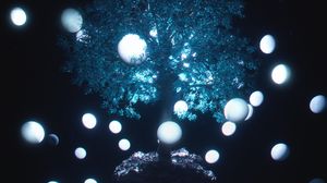 Preview wallpaper tree, balls, levitation, glow, darkness