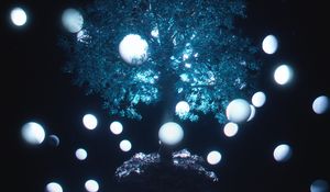 Preview wallpaper tree, balls, levitation, glow, darkness