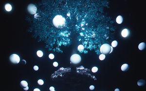 Preview wallpaper tree, balls, levitation, glow, darkness