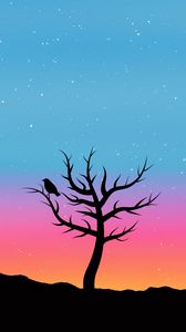 Preview wallpaper tree, bird, art, vector, stars