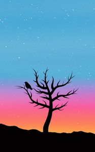 Preview wallpaper tree, bird, art, vector, stars