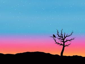 Preview wallpaper tree, bird, art, vector, stars