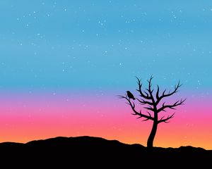 Preview wallpaper tree, bird, art, vector, stars