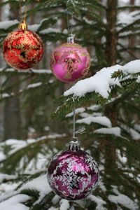 Preview wallpaper tree, branch, snow, balls, forest, holiday, new year