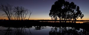 Preview wallpaper tree, branches, silhouette, dusk, lake