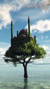 Preview wallpaper tree, castle, sea, fantasy