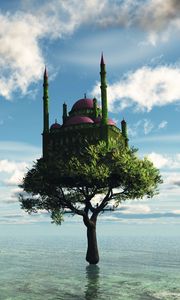 Preview wallpaper tree, castle, sea, fantasy