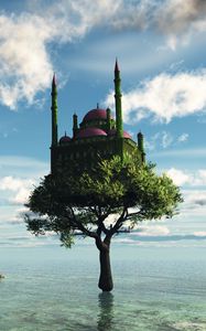 Preview wallpaper tree, castle, sea, fantasy