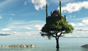 Preview wallpaper tree, castle, sea, fantasy