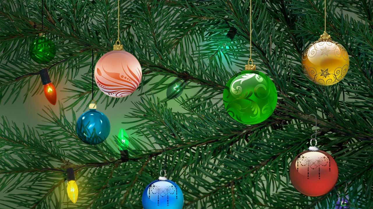 Wallpaper tree, christmas decorations, garland, holiday, christmas, new year