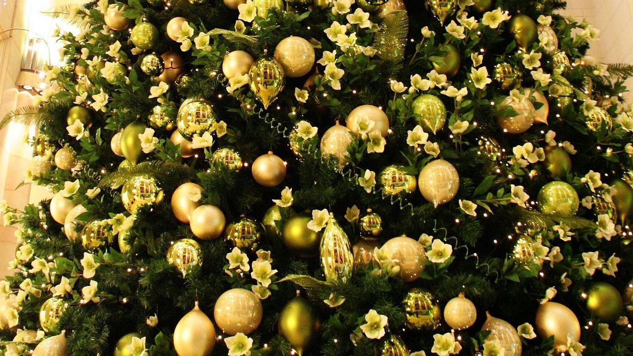 Wallpaper tree christmas decorations, gold, new year, holiday
