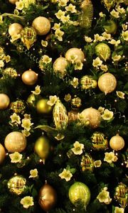 Preview wallpaper tree christmas decorations, gold, new year, holiday