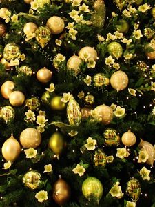 Preview wallpaper tree christmas decorations, gold, new year, holiday