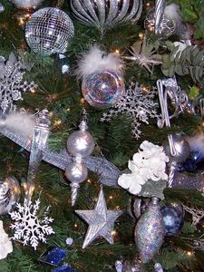 Preview wallpaper tree, christmas decorations, ornaments, snowflakes, icicles, ribbons, new year, holiday