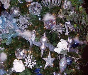 Preview wallpaper tree, christmas decorations, ornaments, snowflakes, icicles, ribbons, new year, holiday