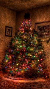 Preview wallpaper tree, christmas, holiday, garland, fireplace, toys, stockings