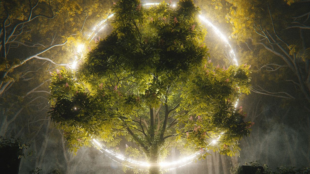 Wallpaper tree, circle, glow, art