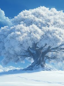 Preview wallpaper tree, clouds, snow, winter, white