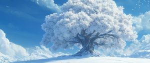 Preview wallpaper tree, clouds, snow, winter, white