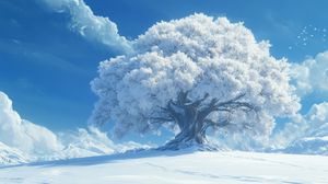 Preview wallpaper tree, clouds, snow, winter, white